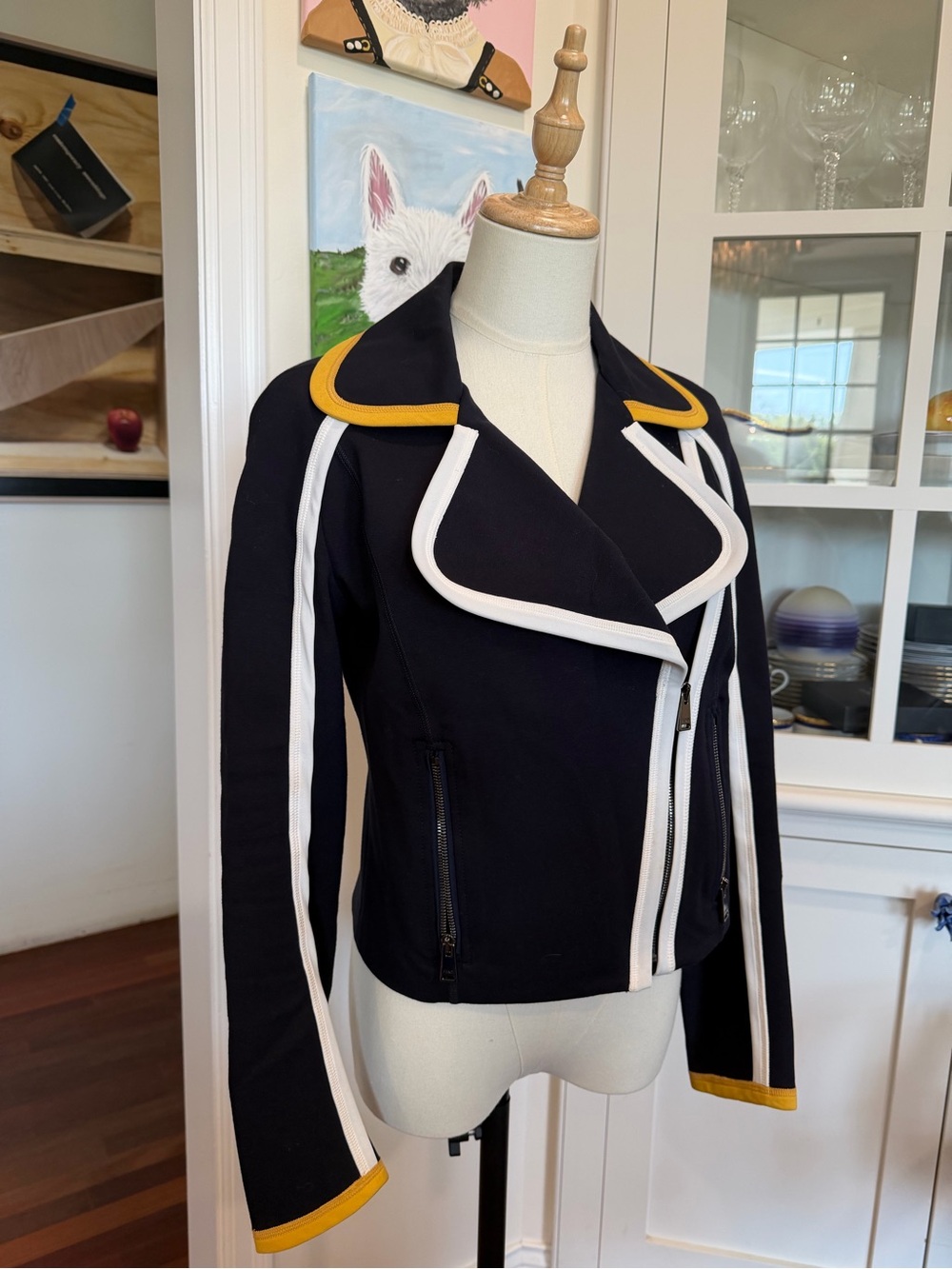 Fendi NWT Moto Jacket with White Piping and Yellow Trim - Picture 6 of 12
